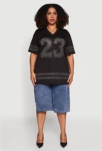 Womens Plus Rhinestone Graphic Football Jersey,
