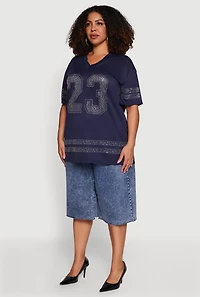 Plus Rhinestone Graphic Football Jersey