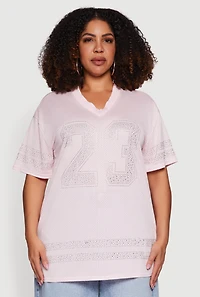 Plus Rhinestone Graphic Football Jersey