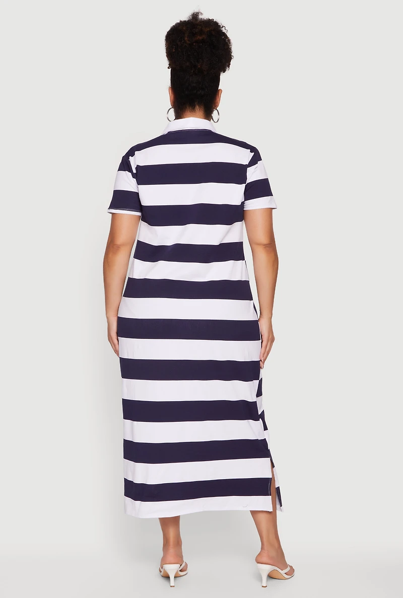 Plus Striped Polo Midi Dress