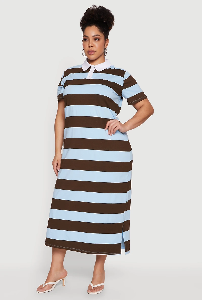 Plus Striped Polo Midi Dress