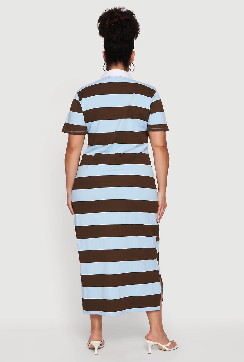 Plus Striped Polo Midi Dress