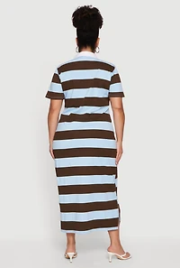 Plus Striped Polo Midi Dress