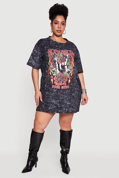 Plus Acid Wash Graphic T-Shirt Dress