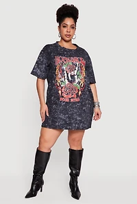 Plus Acid Wash Graphic T-Shirt Dress
