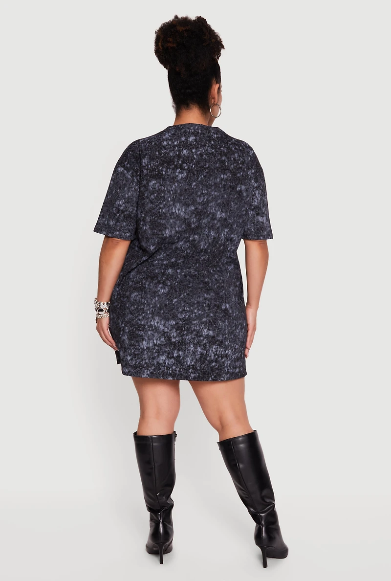 Plus Acid Wash Graphic T-Shirt Dress