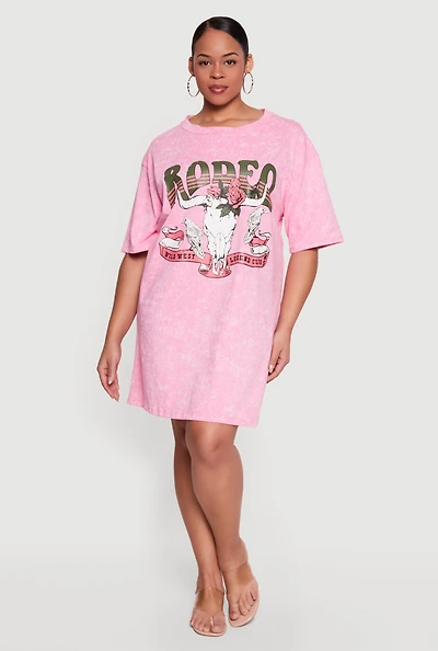 Plus Acid Wash Graphic T-Shirt Dress