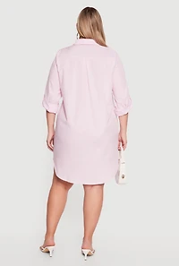 Plus Poplin Tabbed Sleeve Shirt Dress