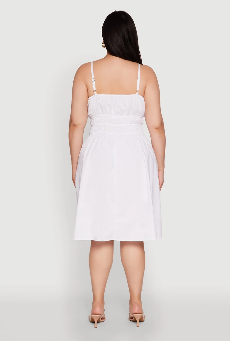 Plus Smocked Waist Poplin Midi Dress