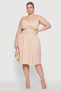 Womens Plus Smocked Waist Poplin Midi Dress, 2X