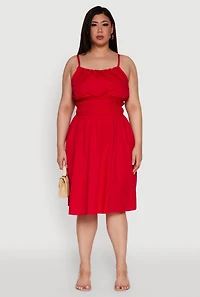 Womens Plus Smocked Waist Poplin Midi Dress,