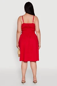 Womens Plus Smocked Waist Poplin Midi Dress,