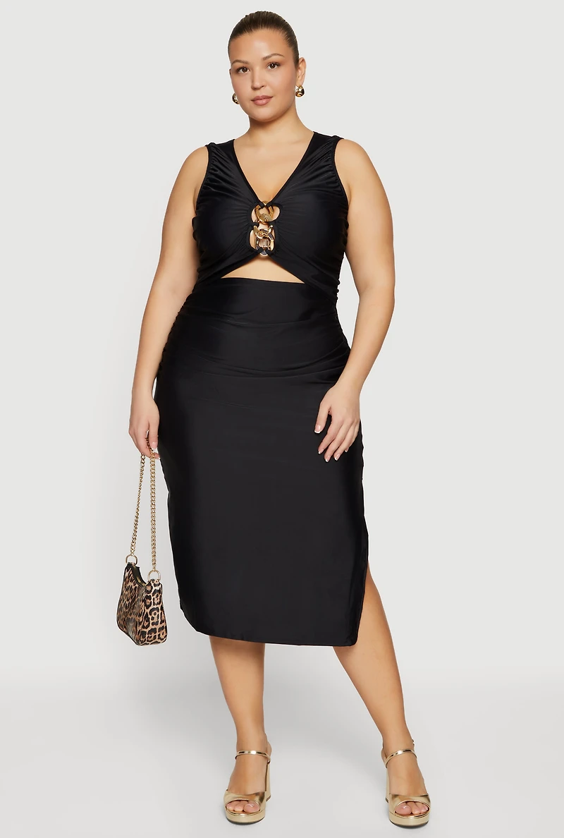 Plus Sleeveless Chain Cutout Detail Midi Dress