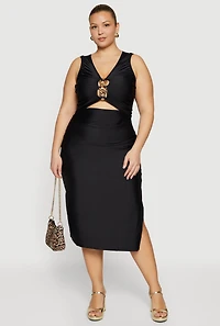 Plus Sleeveless Chain Cutout Detail Midi Dress