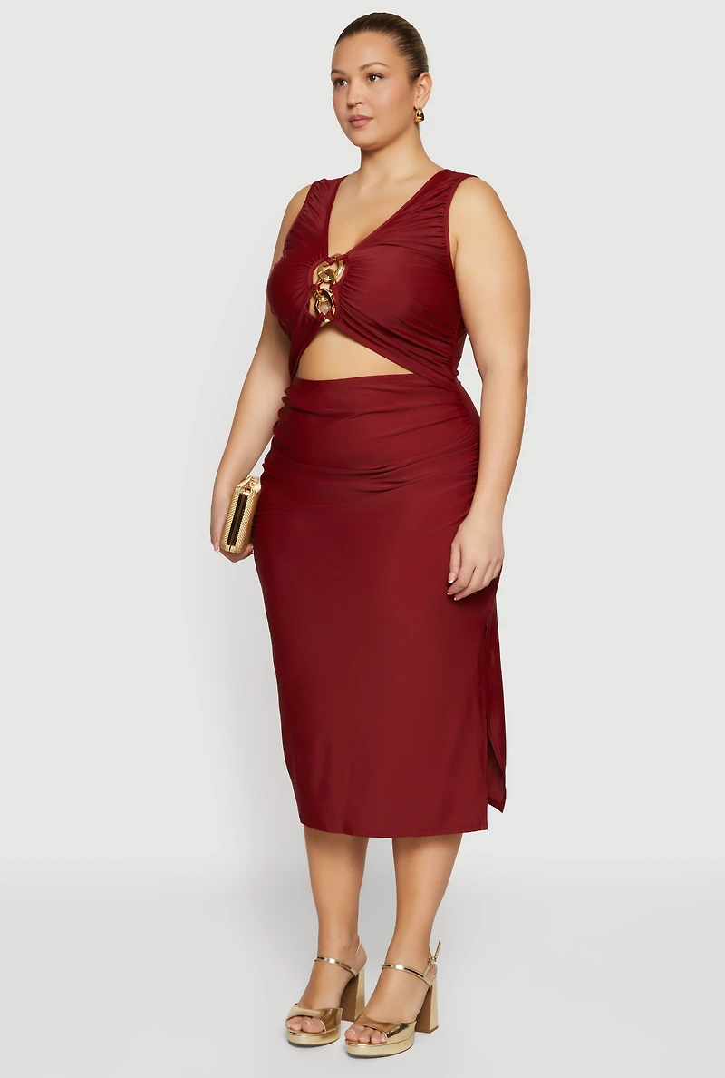 Plus Sleeveless Chain Cutout Detail Midi Dress