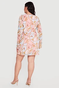 Plus Chain Print Ruffle Trim Tie Front Dress