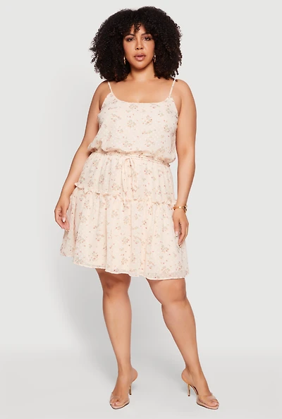 Plus Ditsy Floral Swiss Dot Tiered Dress