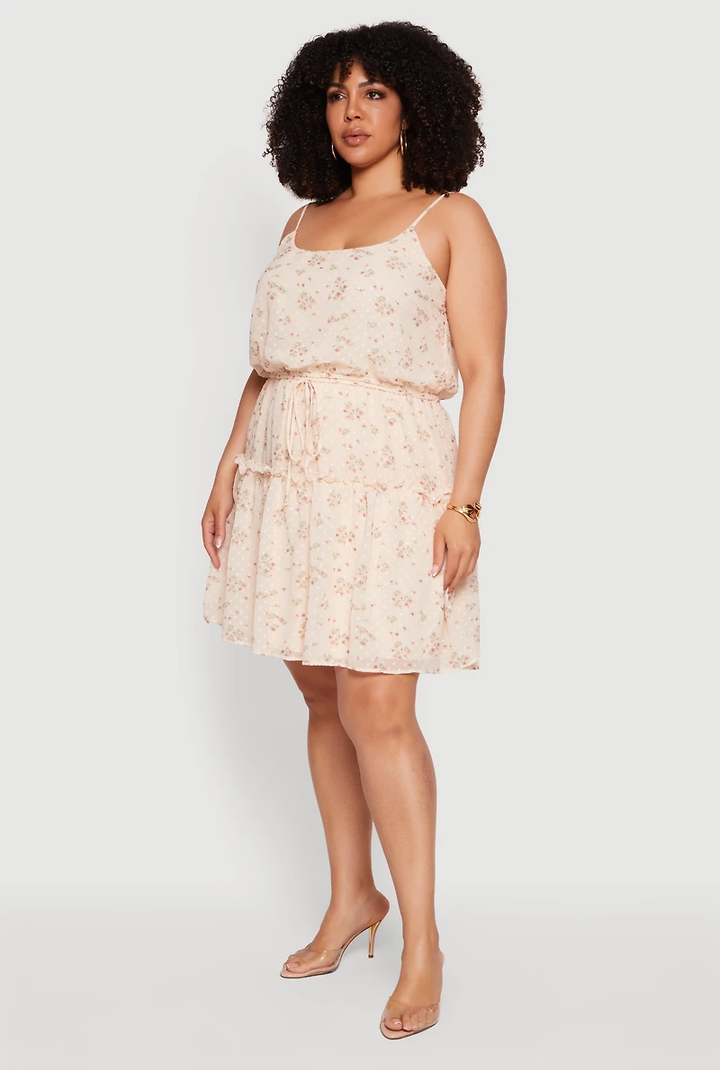 Plus Ditsy Floral Swiss Dot Tiered Dress