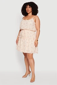 Plus Ditsy Floral Swiss Dot Tiered Dress