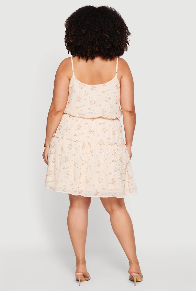 Plus Ditsy Floral Swiss Dot Tiered Dress