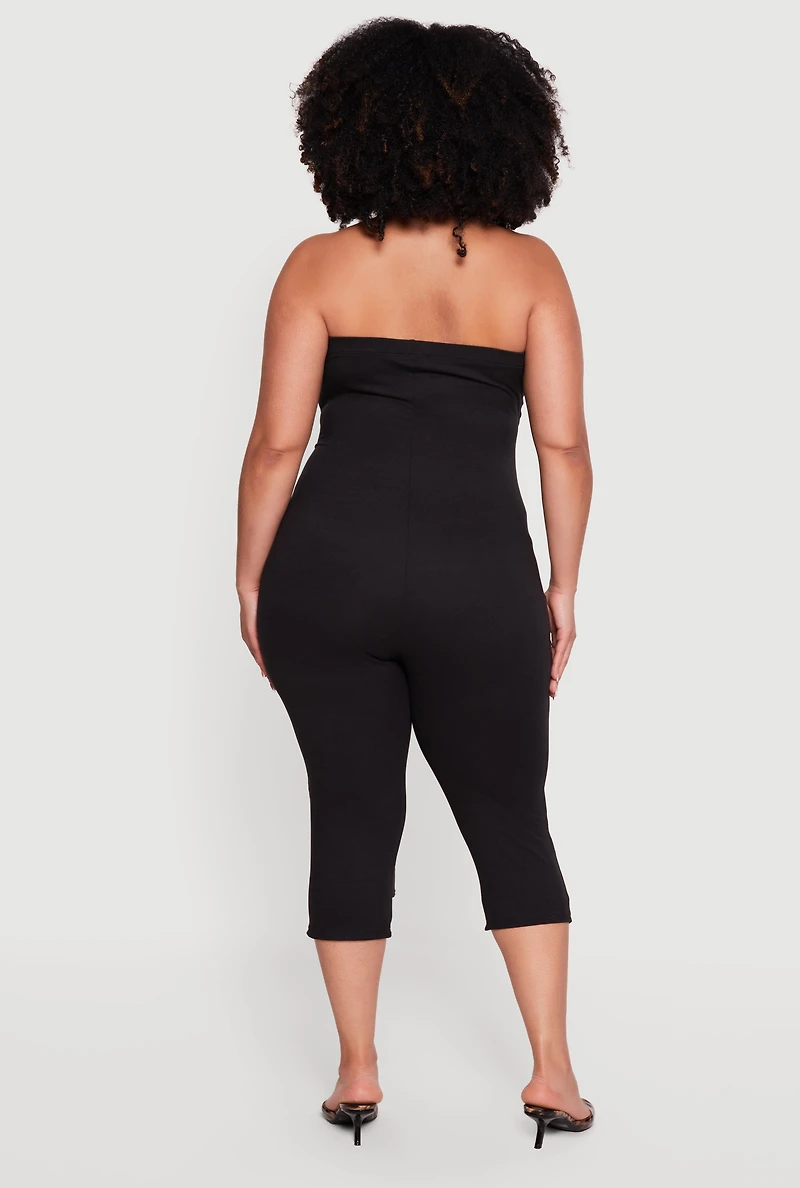 Plus Side Ruched Tie Front Sleeveless Jumpsuit