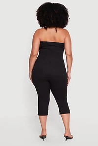 Plus Side Ruched Tie Front Sleeveless Jumpsuit