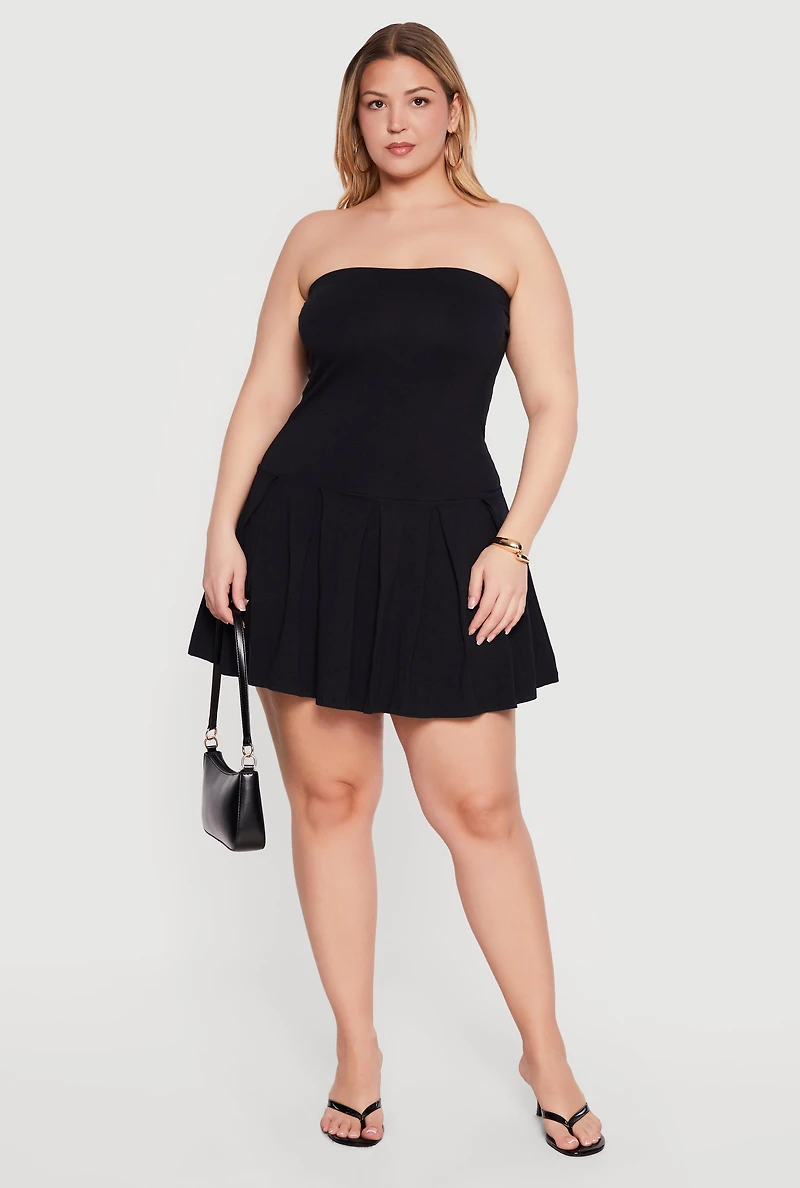 Plus Pleated Drop Waist Tube Dress
