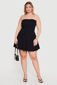 Plus Pleated Drop Waist Tube Dress