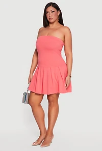 Plus Pleated Drop Waist Tube Dress