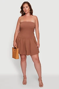 Plus Pleated Drop Waist Tube Dress