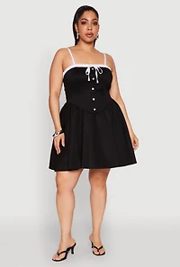 Womens Plus Contrast Trim Corset Skater Dress,