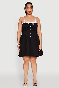 Womens Plus Size Contrast Trim Corset Skater Dress, Black, Size 2X