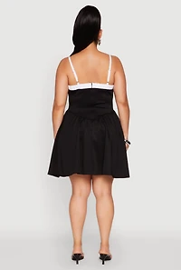 Womens Plus Contrast Trim Corset Skater Dress,