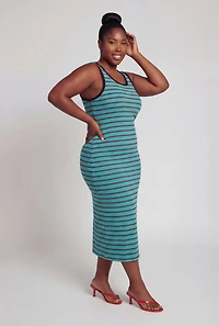 Plus Side Slit Striped Tank Midi Dress