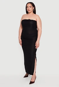 Plus Lettuce Edge Ruffle Trim Tube Dress