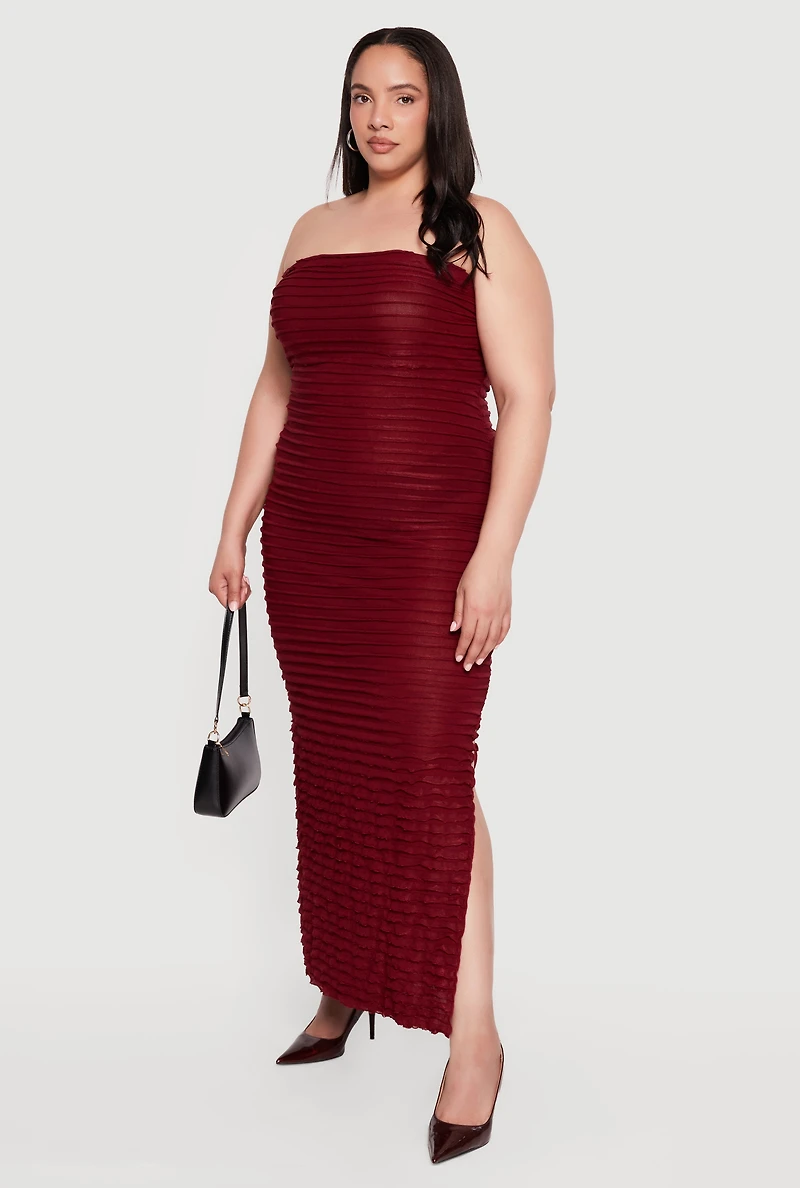 Plus Lettuce Edge Ruffle Trim Tube Dress