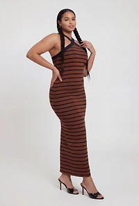 Plus Criss Cross Neckline Striped Maxi Dress