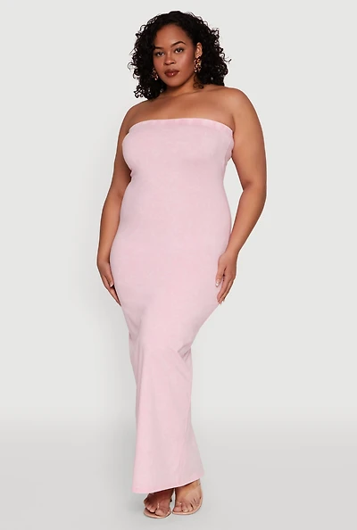 Womens Plus Size Daisy Mineral Wash Maxi Tube Dress, Pink, Size 3X
