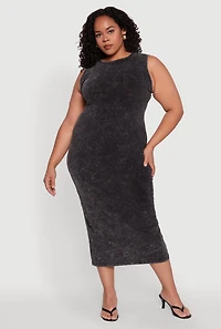 Womens Plus Size Daisy Mineral Wash Maxi Tank Dress, Black, Size 3X