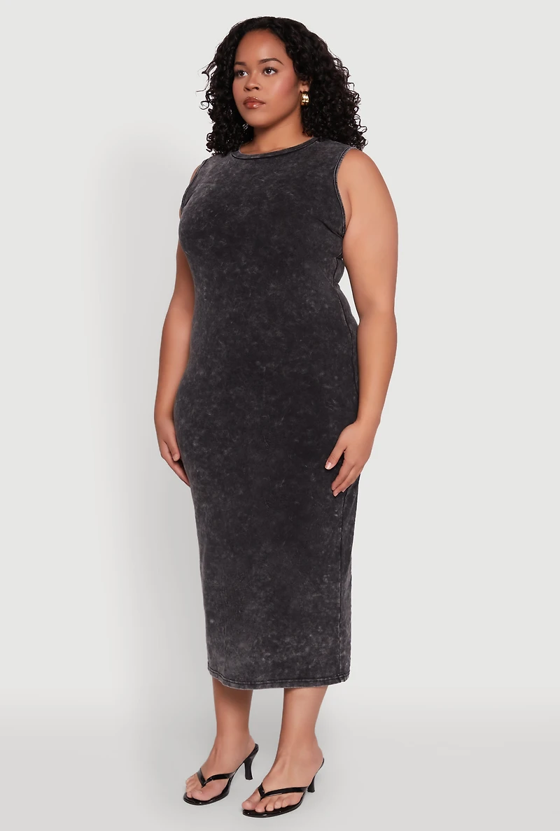 Womens Plus Daisy Mineral Wash Maxi Tank Dress, 2X