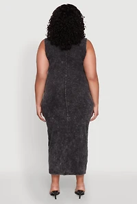 Womens Plus Size Daisy Mineral Wash Maxi Tank Dress, Black, Size 3X