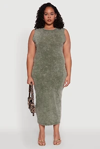 Womens Plus Size Daisy Mineral Wash Maxi Tank Dress, Green, Size 1X