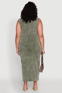 Womens Plus Size Daisy Mineral Wash Maxi Tank Dress, Green, Size 1X