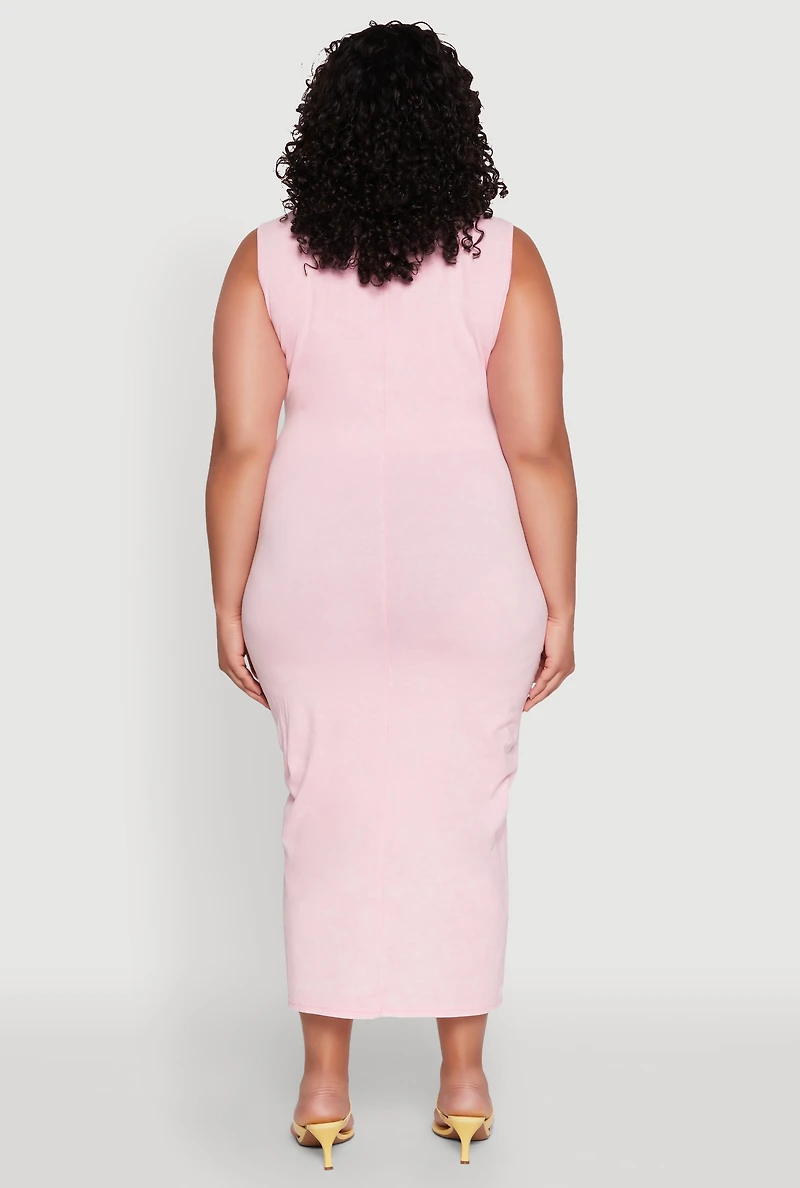Womens Plus Daisy Mineral Wash Maxi Tank Dress, Pink,
