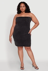 Womens Plus Daisy Mineral Wash Mini Strapless Dress, 2X