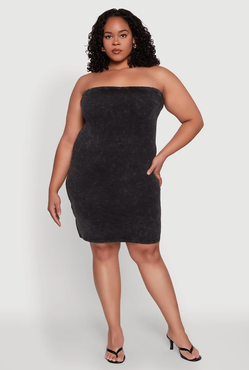 Womens Plus Daisy Mineral Wash Mini Strapless Dress, 3X