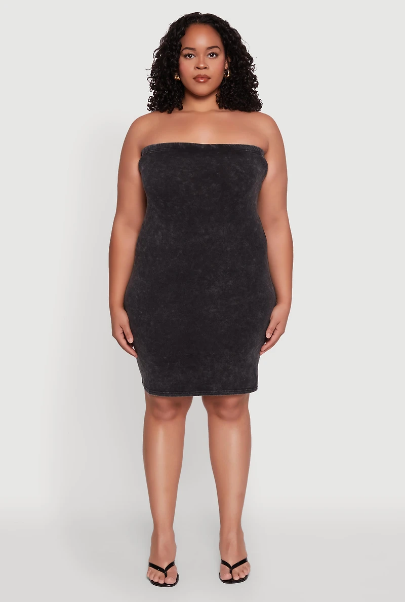 Womens Plus Daisy Mineral Wash Mini Strapless Dress, 3X
