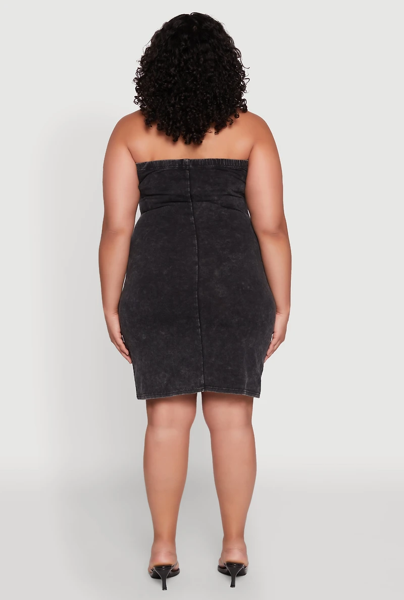 Womens Plus Daisy Mineral Wash Mini Strapless Dress, 3X