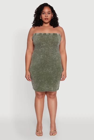 Womens Plus Daisy Mineral Wash Mini Strapless Dress, 3X