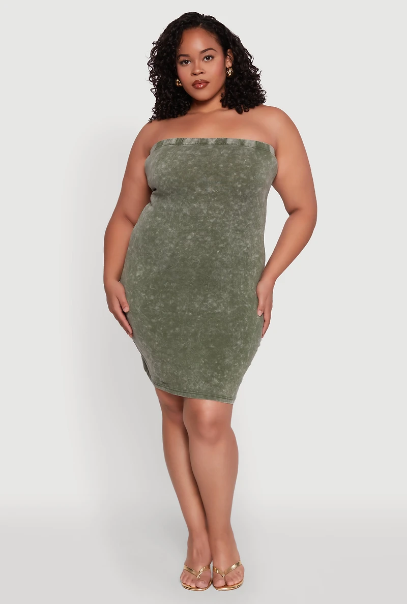 Womens Plus Daisy Mineral Wash Mini Strapless Dress, 3X